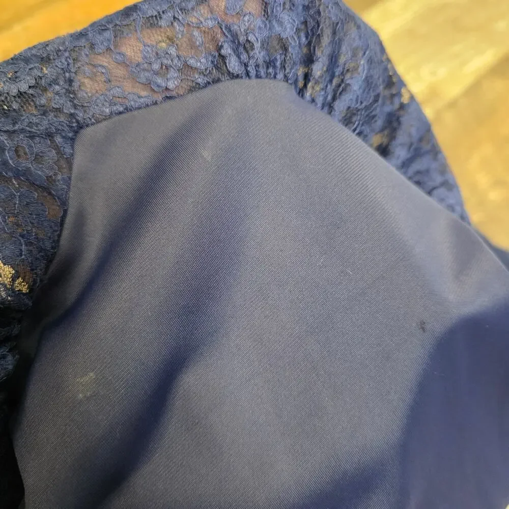 Vintage Navy Sheer Lace Slip Dress Midi Lingerie Dark Coquette Romantic - Picture 5 of 8